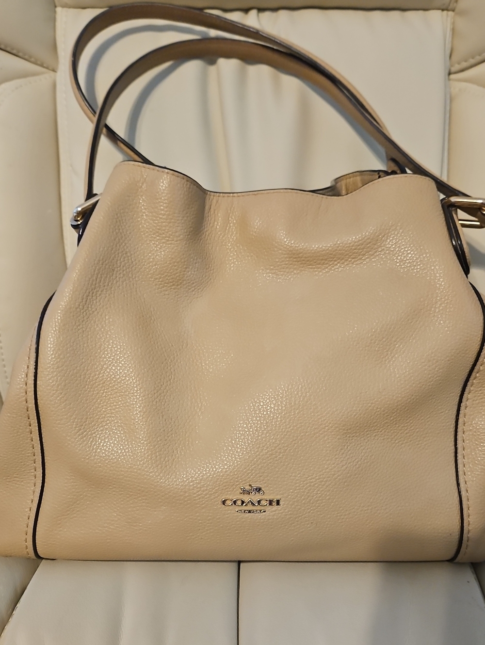 Coach Cream Pebbled Leather Shoulder Bag with Gold Hardware